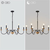 6-Light Wood Chandelier for Dining Room, Black Farmhouse Chandelier, Modern Light Fixtures Over Table, Rustic Candle Ceiling Chandelier for Living Room Bedroom Entryway Kitchen, 32.5" Diameter maesta