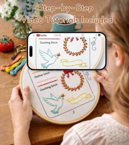 CIZULFY Beginner Embroidery Stitch Book Kit with Pre-Printed Fabric, 30 Essential Stitches and Practice Patterns(Floral Animal etc), Embroidery Beginner kit Adult with Tool and Video Guide CIZULFY