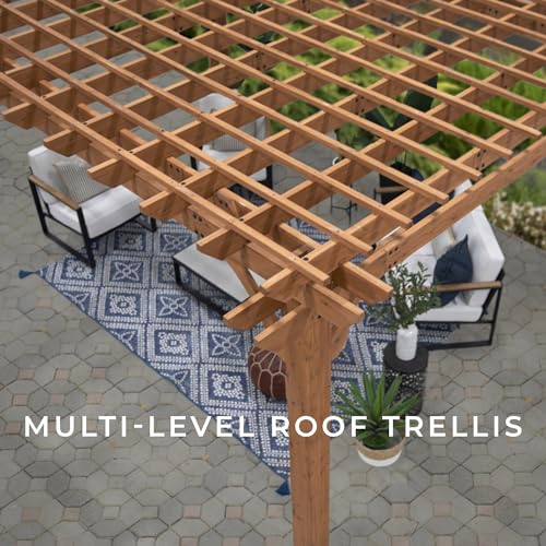 Backyard Discovery Beaumont 14x12 ft All Cedar Wood Pergola, Durable, Quality Supported Structure, Snow and Wind Supported, Rot Resistant, Backyard, Deck, Garden, Patio, Outdoor Entertaining - WoodArtSupply