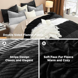 Litanika Fluffy Fleece Queen Comforter Set, Luxury Soft Plush Fuzzy Black & White Stripe Bedding Comforter Sets, Warm Shaggy Faux Fur Bed Set All Season (1 Comforter, 2 Pillowcases) Litanika