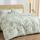 PHF Ultra Soft Floral Duvet Cover King Size, Printed Bedding Set 3 Pieces, Comfy Farmhouse Pattern Duvet Cover Set with 2 Pillow Shams, Zipper Closure and 8 Ties, 104"x90", Flower-Green PHF