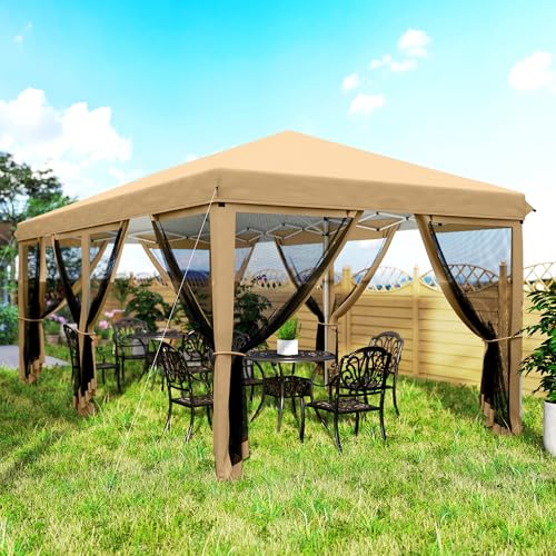 Outsunny 10' x 20' Pop Up Canopy Tent with Netting, Heavy Duty Instant Sun Shelter, Large Tents for Parties with Carry Bag for Outdoor, Garden, Patio, Beige Outsunny