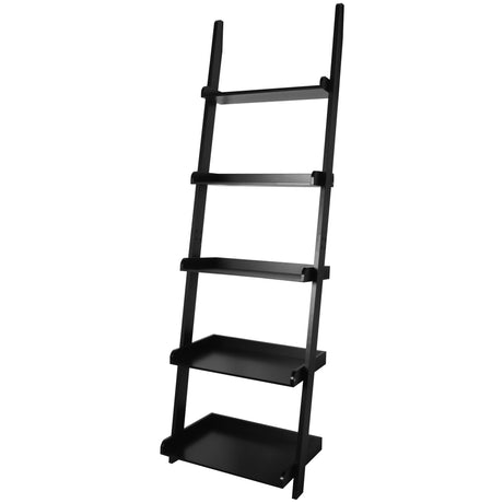 eHemco Modern 5 Tier Leaning Wall Ladder Bookshelf Organizer, Storage Rack, 70 Inches, Black eHemco