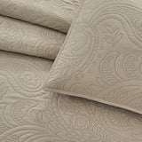 BOURINA Ultrasonic Quilt Set Bedspreads 3-Piece Bedding Set Pre-Washed Microfiber Ultra Soft Lightweight Flower Coverlet Set for All Season, King Beige BOURINA