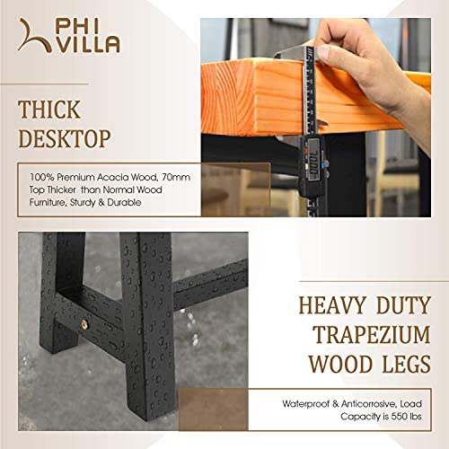 PHI VILLA Outdoor Acacia Wood Bench, 63" Long Patio Wooden Picnic Bench for 3 People, Backless Oil Finished Teak Bench for Garden, Porch, Yard PHI VILLA