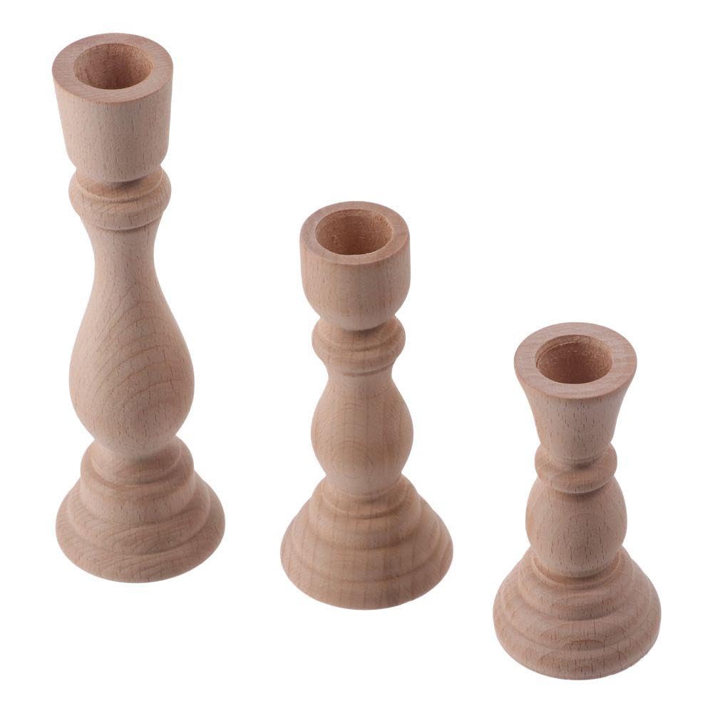 3 Pcs Wooden Candle Holders Wooden Farmhouse Candlesticks Unfinished Pillar Taper Candle Holders for DIY Spiral Taper Candle Home Decor diyhub