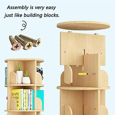Gdrasuya10 360° Rotating 2-Tier Stackable Bookshelf Organizer in Natural Wood Gdrasuya10