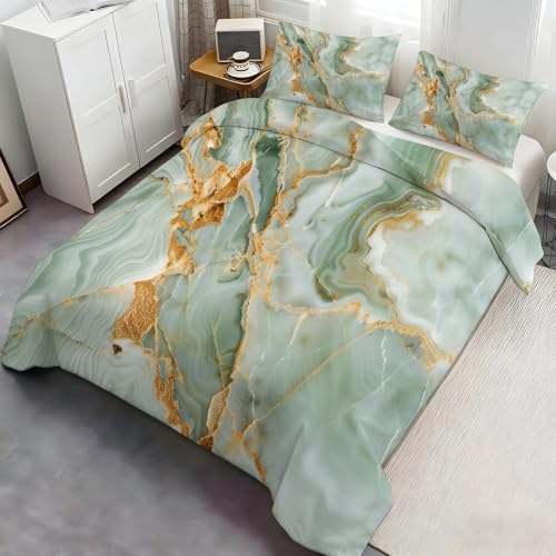 YFIOYI Marble Comforter Set, Minimalist Bedding Set, Elegant Decorative 3 Piece Bedding Set with 2 Pillow Shams, with Zipper（Long Single） YFIOYI