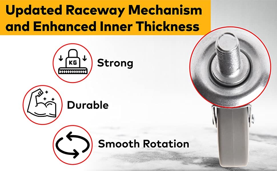 DELIVeR 3 Inch, Locking Swivel Caster Wheels, Set of 4,Heavy Duty with Nylon Nuts for Carts, Replacement Rubber Wheels, Threaded Stem 3/8”-16 x 1” Caster, 130 Lbs Per Caster DELIVeR