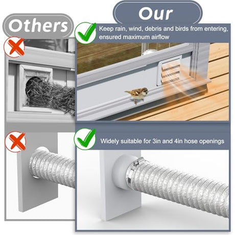 Flamorrow Window Vent Kit with Outdoor Vent Cover Fit for 3" and 4" Hose，Adjustable Window Vent Seal Panels for Exhaust Ventilation Duct of Laser Engraver/3D Printer Enclosure, Dryer, Grow Tent Flamorrow