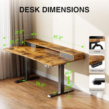 Veken 47.2"×27.6" Standing Desk with Storage Drawers, Adjustable Height Computer Table with Monitor Shelf, Home Office Desk for Study, Gaming, Workstation, Brown Veken