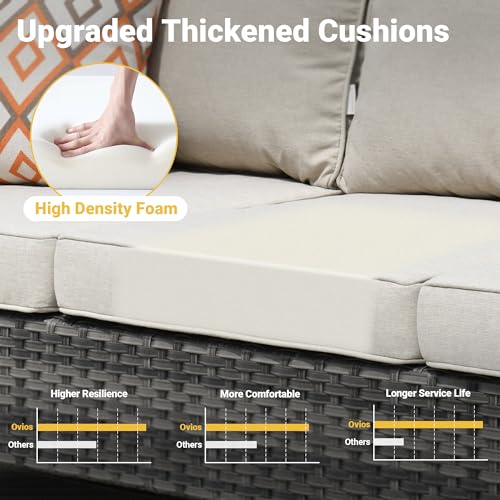 ovios Patio Furniture Set, 7 Piece Outdoor Wicker Sofa with Swivel Rocking Chairs, Loveseat and Comfy Cushions, High Back Rattan Couch Conversation Set, Beige ovios