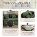 IZLKQC 75'' Folding Sleeper Sofa Bed, Convertible Memory Foam Boneless Couch, Foldable Full Size Guest Bed, Modern 2-in-1 Futon Floor Sleeper Sofa with 4 Pillows and Blanket (Corduroy, Green) IZLKQC
