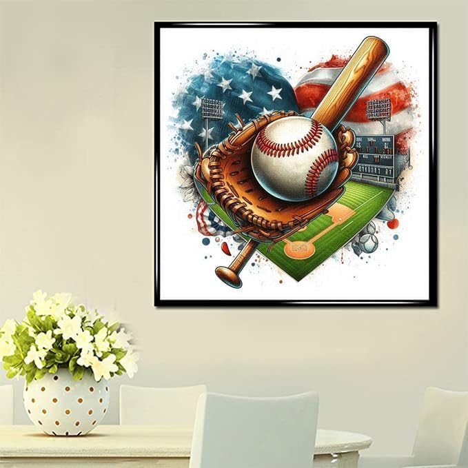 Generic 5D DIY Diamond Art Painting Baseball 16x16 inches for Adults, Full Round Drill Rhinestone Embroidery for Wall Decoration, SUKIMI006 Generic