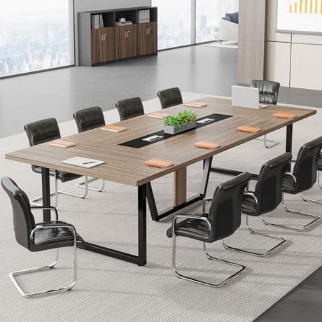 Tribesigns 8FT Conference Table, 94.49 L x 47.24 W x 29.53 H Inches Large Meeting Podcast Table for 10 People, Business Style Wooden Training Table with Strong Metal Frame for Office Conference Tribesigns