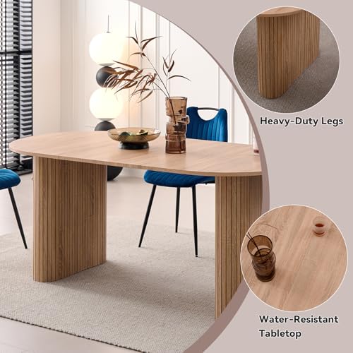 Lecafur HL 70.8" Oval Dining Table for 4 6 Person, Modern Farmhouse Kitchen Dinner Table for Breakfast Dining Receiption Room (Only Table), Natural Lecafur HL