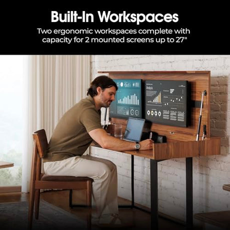 Transformer Table - Dining Table to Computer Desk, Work-from-Home Office, Gaming Desk, Study Desk, Space-Saving Furniture, Multiuse Dining Table, Royal Brown Transformer Table