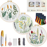 CHIYOSING Embroidery Kit for Beginners Adults, 3 Floral Pattern to Learn Over 30 Different Stitches,Includes Step-By-Step Instructions,Sharp Scissors and 2 Exquisite Hairpins and Multiple Accessories