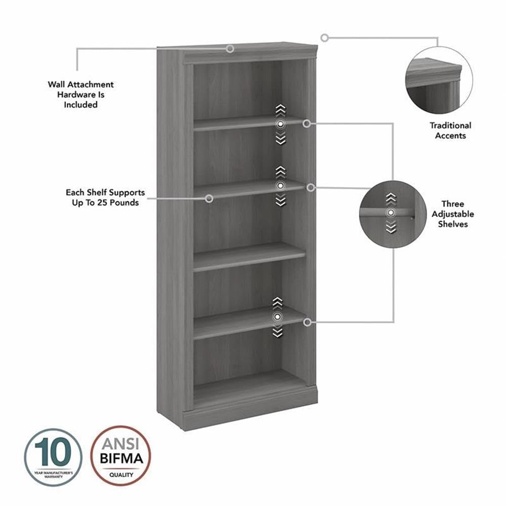 Bush Home Saratoga Tall 5 Shelf Bookcase - Set of 2 in Modern Gray Bush Home