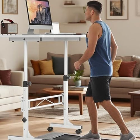 Portable Standing Desk Adjustable Height 27.5"-43.3", Small Computer Desk with Wheels, Foldable Home Office Desk, Folding Table for Laptop, Rolling Desk for Small Space, White Wintline