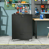 OPTYMIRA Metal Tool Storage Cabinet with Wheels,Black Heavy Duty Mobile Rolling Tool Cabinets for Garage,Metal Storage Cabinets with 2 Locking Doors and 1 Drawer,Assembly Required OPTYMIRA