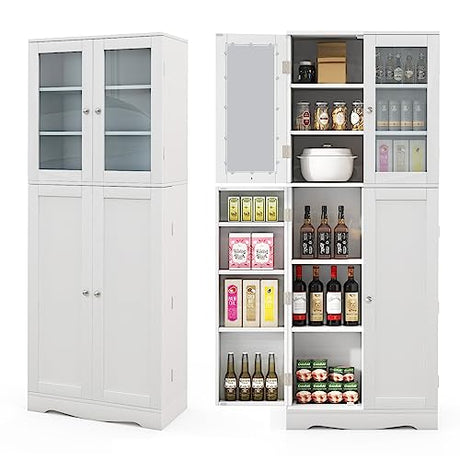 Giantex 63.5" Pantry Organizers and Storage, Freestanding Tall Storage Cabinet for Kitchen Bathroom Living Room Office, Wooden Utility Cupboard with Giantex