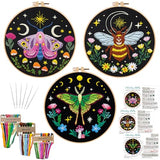 Nuberlic 3 Pack Embroidery Kit for Adults Beginners, Stamped Cross Stitch Moth and Bee Patterns with Hoop, Thread, Needles & Step-by-Step Guide Easy DIY Starter Kit
