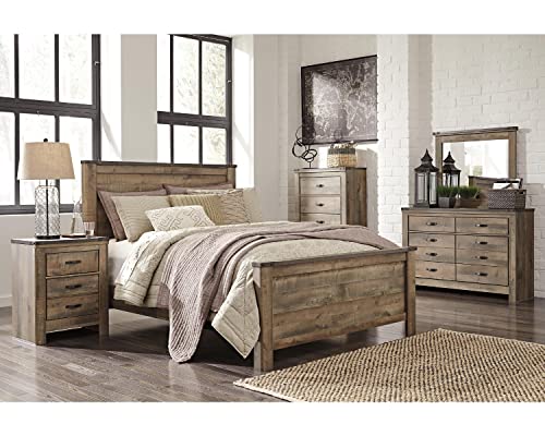 Signature Design by Ashley Trinell Rustic 2 Drawer Nightstand with USB Charging Stations, Warm Brown - WoodArtSupply