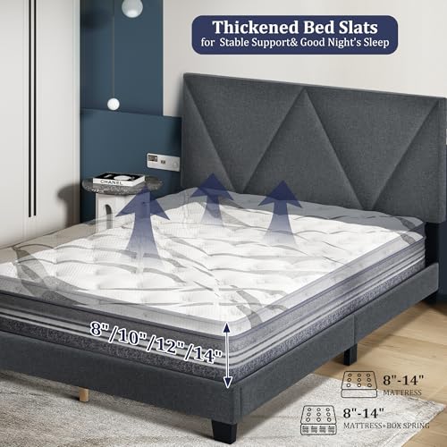 FINATI Queen Size Wood Platform Bed Frame with Upholstered Headboard for Noise-Free Sleep and Easy Assembly - WoodArtSupply