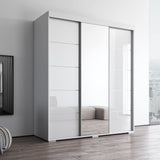 Meble Furniture Aria 3D Wardrobe with Mirror - Armoire Style Wardrobe Closet with Hanging Rod for Bedroom - Space Organized Clothes Wardrobe with Shelves for Home - Clothing Wardrobe with Doors -White Generic