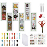 FREEBLOSS 6 Set Cross Stitch Bookmark Kit Counted Cross Stitch Kit Embroidery Bookmarks with Instruction Cartoon Cat Embroidery Kit for Beginners Adults 8''x2.4''