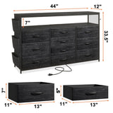 EnHomee Dresser TV Stand with 10 Drawers for 55" TV Stand for Bedroom with LED Lights & Power Outlets Wide Dresser for Bedroom with Shelves & Side Pockets Sturdy Metal Frame & Wood Top, Charcoal Black EnHomee