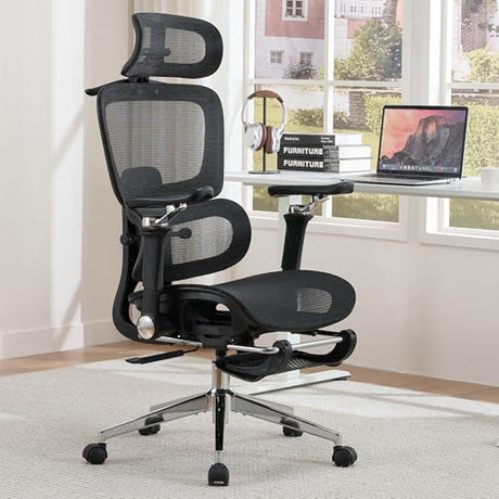 hujusko Mesh Ergonomic Office Chair with 6D Armrests,High Back Mesh Gaming Chair with Lumbar Support,Adjustable 3D Headrest for Home Office Desk Chair(Executive, Black) hujusko