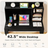 Tangkula Computer Desk with Hutch & Charging Station, Home Office Writing Study Desk with Storage Shelves, Cable Management Hole, Laptop Desk, Desk for Bedroom, Computer Workstation (Black) Tangkula