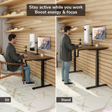 Mount-It! Hand Crank Standing Desk with 55" One-Piece Oak Pattern Tabletop | Manual Adjustable Desk, Smooth Hand Crank Sit-Stand, One-Piece Seamless Surface, 132 lb, Black Frame Mount-It!