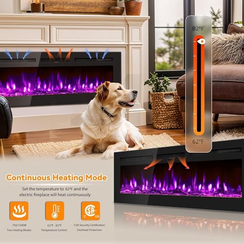 80 in Electric Fireplace, in-Wall Smart Electric Fireplace Recessed & Mounted, Dual Heat 750/1500W with Remote, Adjustable Flames, Touch Screen Thermostat 60-99°F, Timer, Log & Crystal Decor Garvee