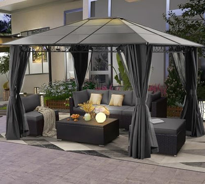 ABCCANOPY Hardtop Gazebo 10x12 - Outdoor Polycarbonate Hard Top Roof Gazebo with Curtains and Netting for Patios, Deck, Backyard and Garden (Dark Gray) - WoodArtSupply