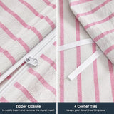 Wake In Cloud - Striped Cotton Duvet Cover Set, Ticking Stripe Vertical Pinstripe Farmhouse, 100% Washed Cotton Textured Percale Bedding Set, 3 Pieces, Pink White, Full Size Wake In Cloud