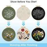 ERKOON 3 Sets Embroidery Kit, Floral Cross Stitch Set for Include Embroidery Cloth Hoops Threads for Craft Lover Hand Stitch (Plants & Flowers)