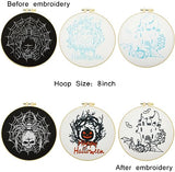 Armindou Halloween Embroidery Starter Kits for Beginners Adults, Stamped Cross Stitch Kit for Adult Beginner, Needlepoint Hand Embroidery Kit with Pattern, 3 Embroidery Hoop, 3 Set Embroidery Supplies
