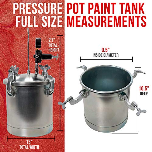 TCP Global 2-1/2 Gallon - (10 Liter) Pressure Pot Paint Tank with Regulator Pressure Gauge for Large Volume Painting and Autobody TCP Global