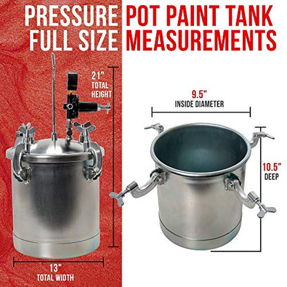 TCP Global 2-1/2 Gallon - (10 Liter) Pressure Pot Paint Tank with Regulator Pressure Gauge for Large Volume Painting and Autobody - WoodArtSupply