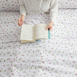 Mooreeke Full Sheets Set - 4 Pieces Soft Breathable Microfiber Bed Sheet Set - Pink Flower Green Leaf Pattern Sheet Set - Deep Pocket Non-Slip Floral Printed Fitted Sheet Included for All Season Mooreeke