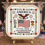 US 250th Anniversary Embroidery Kit, Patriotic Cross Stitch Kits, DIY Embroidery Kits for Adults with 1776-2026 Flag Pattern, 20cm Hoop, Threads, Needles & Instructions for Veterans Military Fans