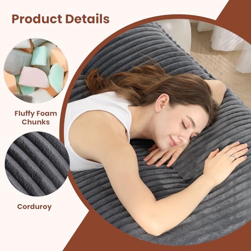 feliz home 10" Futon Mattress Queen Size,Futons Sofa Couch Bed with Straps, Thick Corduroy Floor Mattress for Adults, Roll Up Folding Mattress Shredded Foam Filling, Medium Firm (Gray, Full) feliz home