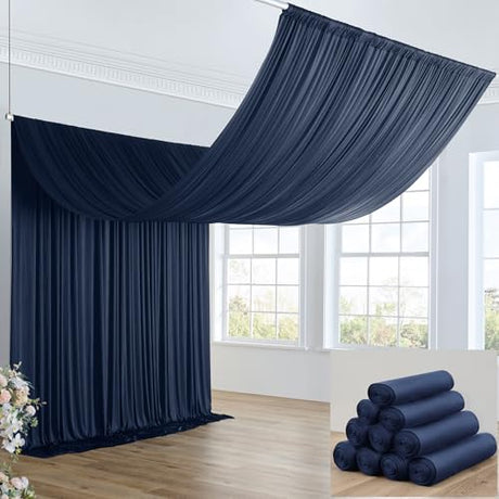 50ft×20ft Navy Blue Ceiling Drapes for Weddings Parties,10 Panels 5×20ft Long Ceiling Curtain for Tent Canopy,Wrinkle Free Silk Easy to Draping&Hang Navy Drapes for Event Church Stage Photo Bedroom NSSONBEN