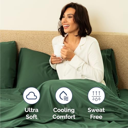 Queen Size 4 Piece Sheet Set - Comfy Breathable & Cooling Bed Sheets Set - Hotel Luxury Bedding for Women, Men, Kids, Teens, Boys & Girls - Deep Pockets, Soft, Wrinkle Free - Oeko-Tex - Emerald Green CGK Unlimited