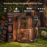 Book Nook Kit for Adults - DIY Miniature Wisdom Library Dollhouse, Book Nook Tiny House Bookshelf Decor Creative 3D Wooden Puzzle, Wooden Adult Craft Kits Gift