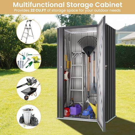 Greesum Outdoor Metal Storage Cabinet, 55'' Lockable Tall Shed, Vertical Tool Organizer Without Shelves for Garage, Patio, Backyard, Home & Lawn, Black Greesum