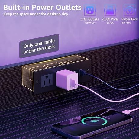 MEUIS 40 inch Small Gaming Desk with Pegboard Shelves Computer Desks with Led Lights Power Outlets PC Monitor Stand Reversible Storage Shelf Table for Bedroom Small Space, Black MEUIS